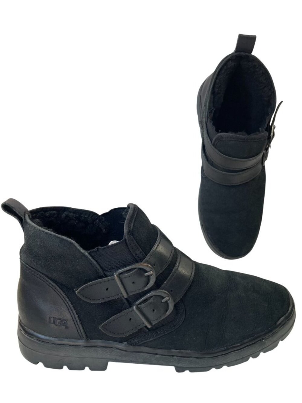 UGG Vintage Black Slip On Short Ankle Suede Buckle Boots Size 9 Whimsygoth